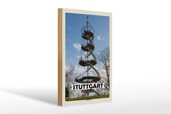 Panneau en bois villes Stuttgart Killesberg tour 20x30cm 1