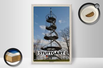 Panneau en bois villes Stuttgart Killesberg tour 20x30cm 2