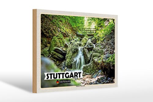 Holzschild Städte Stuttgart Heslach Wasserfälle 30x20cm