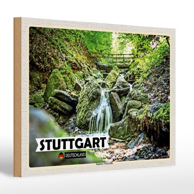 Letrero de madera ciudades Stuttgart Heslach cascadas 30x20cm