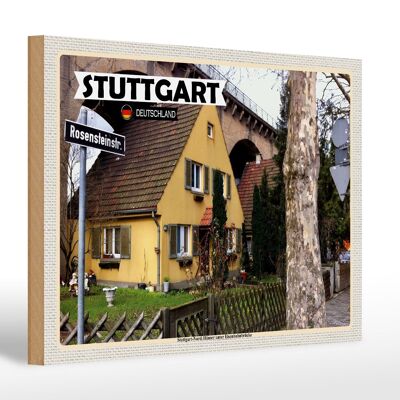 Cartel de madera ciudades Stuttgart Puente ferroviario norte 30x20cm