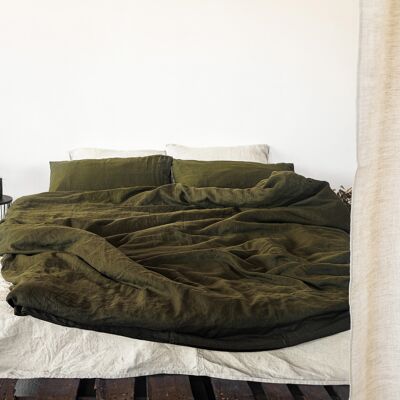 Set biancheria da letto in lino verde muschio (matrimoniale)