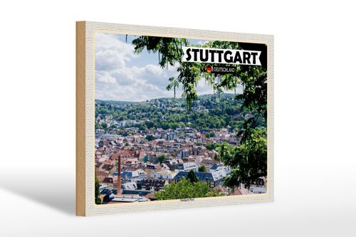 Holzschild Städte Blick auf Stadt Stuttgart West 30x20cm