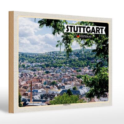 Panneau en bois vue sur la ville de Stuttgart Ouest 30x20cm