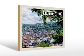 Panneau en bois vue sur la ville de Stuttgart Ouest 30x20cm 1