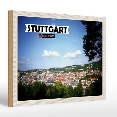 Cartel de madera con vistas a las ciudades de Stuttgart Sur 30x20cm