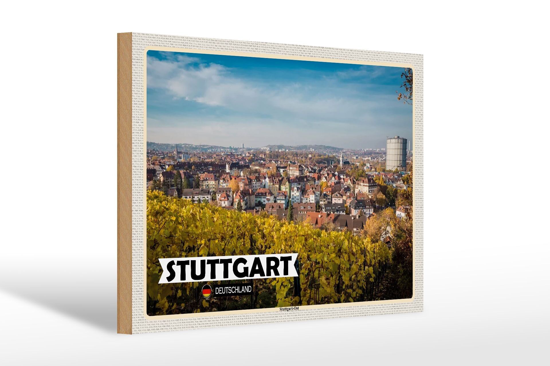 Cartel de madera ciudades Stuttgart East Old Town naturaleza 30x20cm