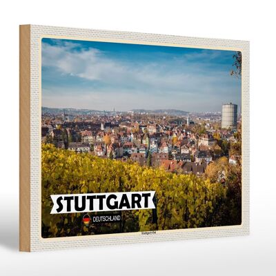 Cartel de madera ciudades Stuttgart East Old Town naturaleza 30x20cm