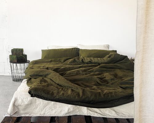 Linen Bedding Set in Moss green (Queen)