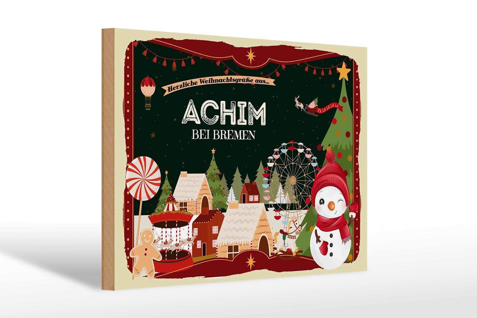 Holzschild Weihnachten Grüße ACHIM BEI BREMEN 30x20cm