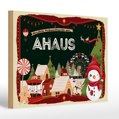 Cartel de madera Saludos navideños de AHAUS regalo 30x20cm