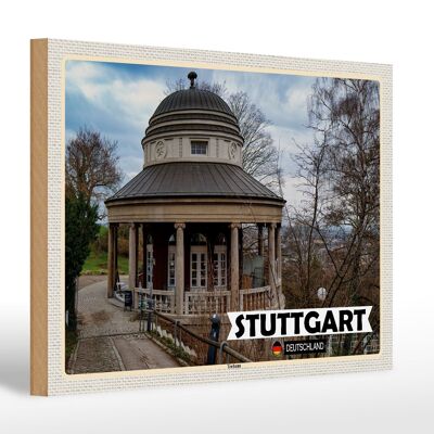 Wooden sign cities teahouse building Stuttgart 30x20cm gift