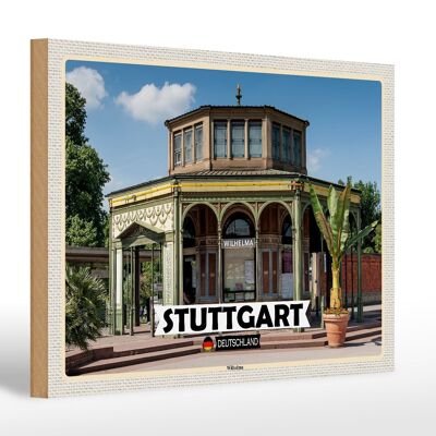Cartel de madera ciudades Stuttgart Wilhelma arquitectura 30x20cm