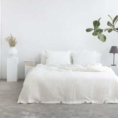 Set biancheria da letto in lino con bottoni in cocco in bianco (singolo)