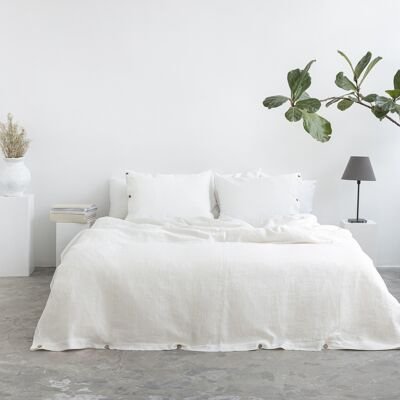 Linen Bedding Set with coconut buttons in White (Queen)