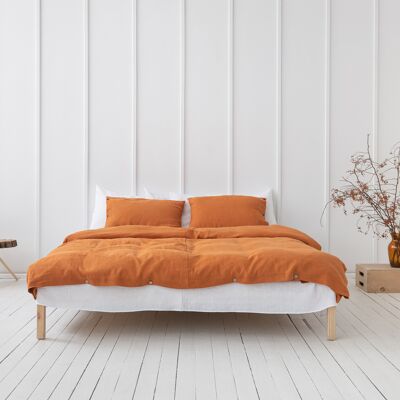Set biancheria da letto in lino con bottoni in cocco in castagno chiaro (singolo)