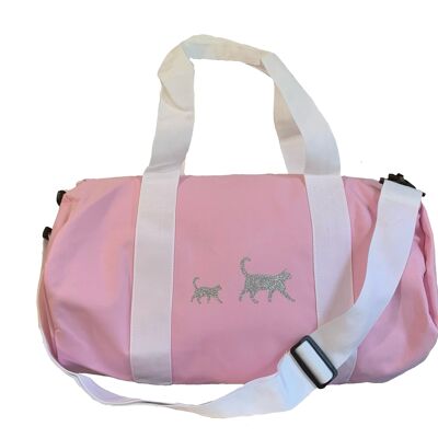 Pink glittery silver cats duffel bag