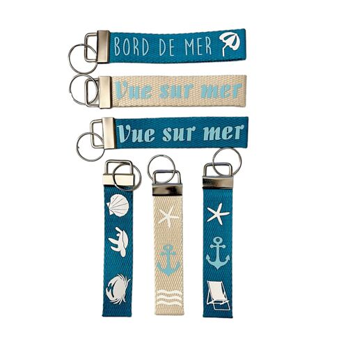 Lot de 6 porte-clés plage ambiance turquoise