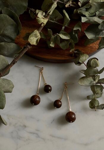 Boucles d'oreilles boules en bois – Gémeaux 1