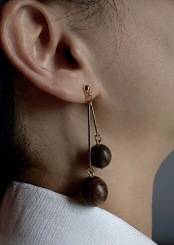 Boucles d'oreilles boules en bois – Gémeaux 2