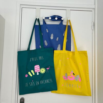 Set of 3 Summer Tote Bags Glittery Pineapple