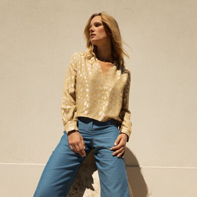 Saint-Tropez Golden Leopard silk blouse