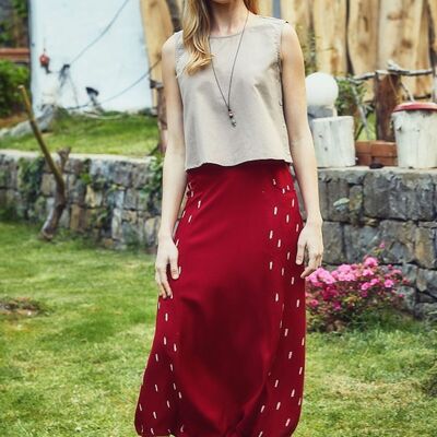 Patched Boho Harem Pants Red