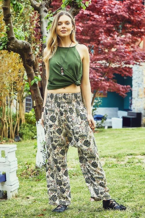 Printed Harem Pants Beige