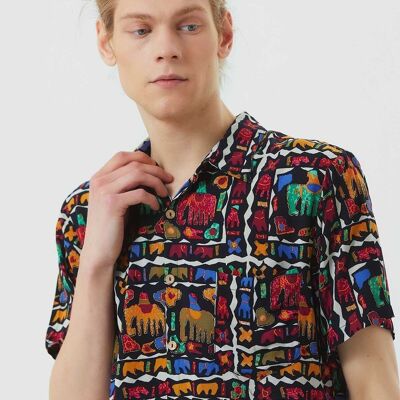 Printed Short Sleeve Men's Shirt Green - Black