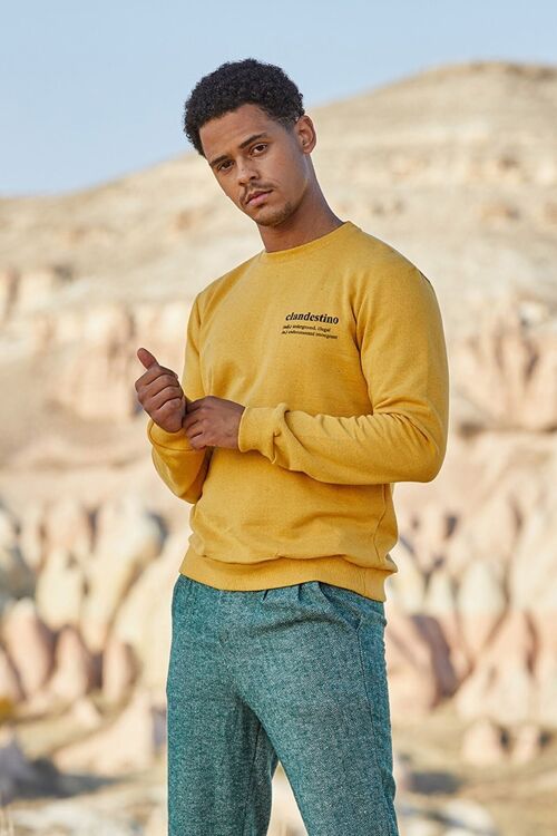 Pullover for Men with Clandestino Print Yellow