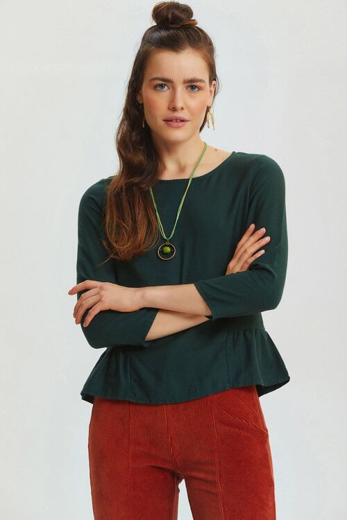 Shirring Detailed Solid Color Blouse Green