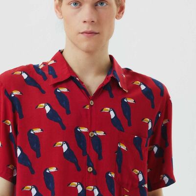 Printed Short Sleeve Men's Shirt Red