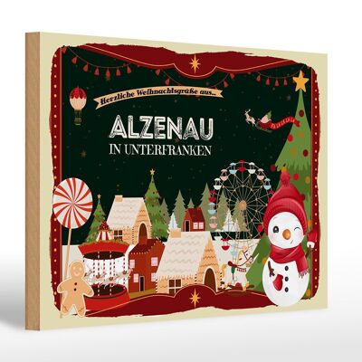 Cartel de madera Saludos navideños de ALZENAU EN BAJA FRANCONIA 30x20cm