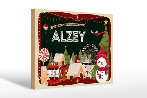 Holzschild Weihnachten Grüße aus ALZEY Geschenk 30x20cm