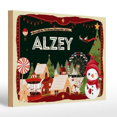 Holzschild Weihnachten Grüße aus ALZEY Geschenk 30x20cm