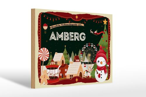 Holzschild Weihnachten Grüße aus AMBERG Geschenk 30x20cm