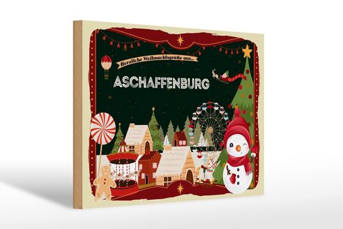 Holzschild Weihnachten Grüße ASCHAFFENBURG Geschenk 30x20cm