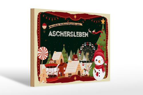 Holzschild Weihnachten Grüße aus ASCHERSLEBEN 30x20cm