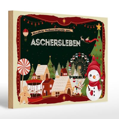 Cartel de madera Saludos navideños de ASCHERSLEBEN 30x20cm