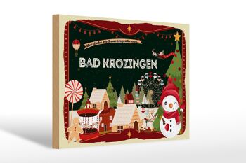 Panneau en bois Salutations de Noël BAD KROZINGEN cadeau 30x20cm 1