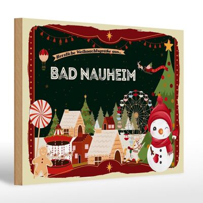 Cartello in legno Auguri di Natale di BAD NAUHEIM 30x20 cm