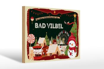 Panneau en bois voeux de Noël BAD VILBEL cadeau 30x20cm 1