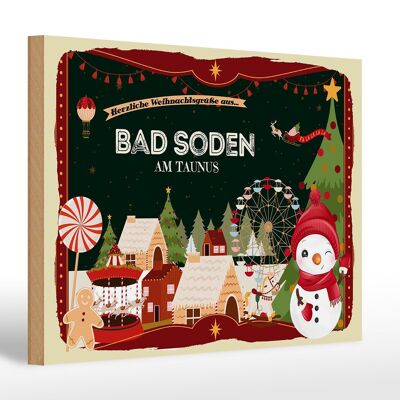 Panneau en bois voeux de Noël cadeau BAD SODEN 30x20cm