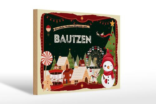 Holzschild Weihnachten Grüße aus BAUTZEN Geschenk 30x20cm