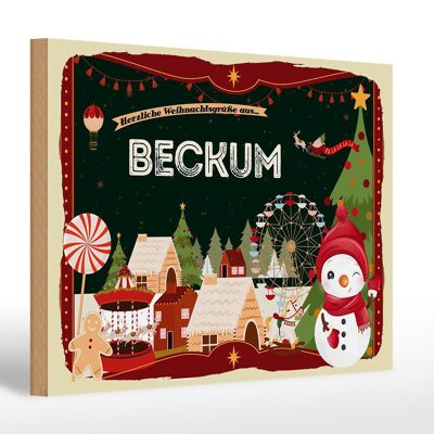 Holzschild Weihnachten Grüße aus BECKUM Geschenk 30x20cm