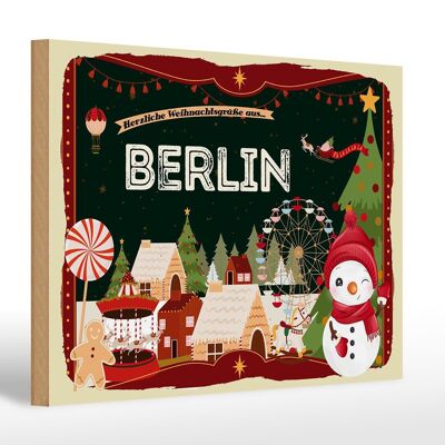 Cartel de madera Saludos navideños desde BERLÍN regalo 30x20cm