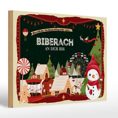 Cartel de madera Saludos navideños de BIBERACH en el Riß 30x20cm