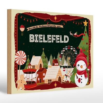 Cartel de madera Saludos navideños BIELEFELD regalo 30x20cm