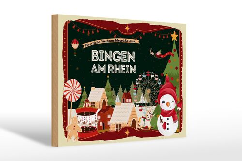 Holzschild Weihnachten Grüße BINGEN AM RHEIN 30x20cm