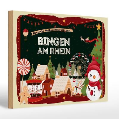 Cartel de madera Saludos navideños BINGEN AM RHEIN 30x20cm
